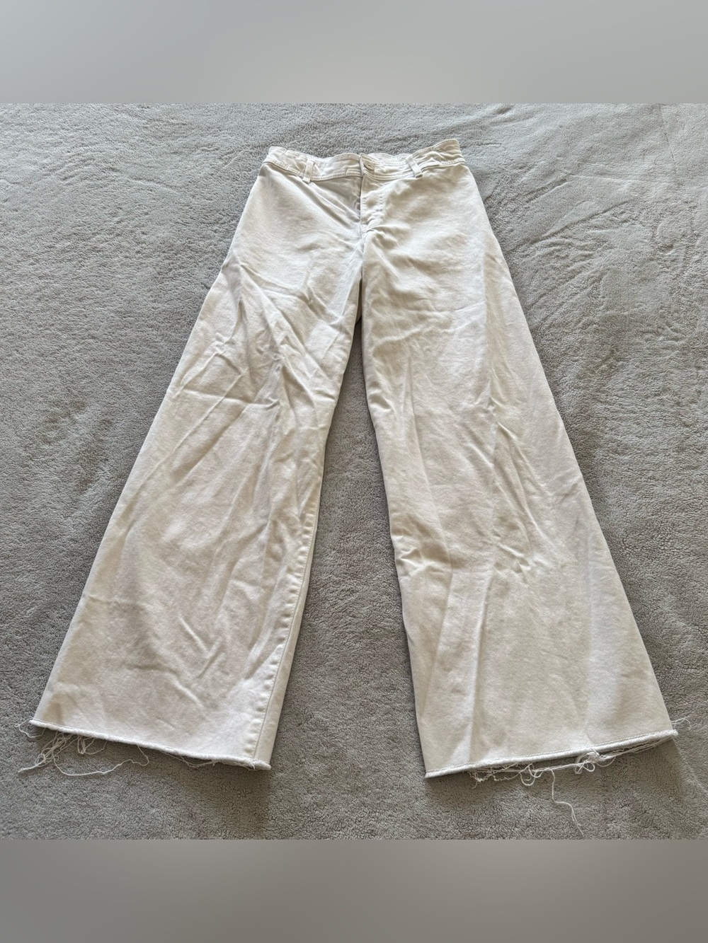 Zara Girls White Wide Leg Raw Hem Jeans Size 13/14 164 High Rise Trendy Denim‎